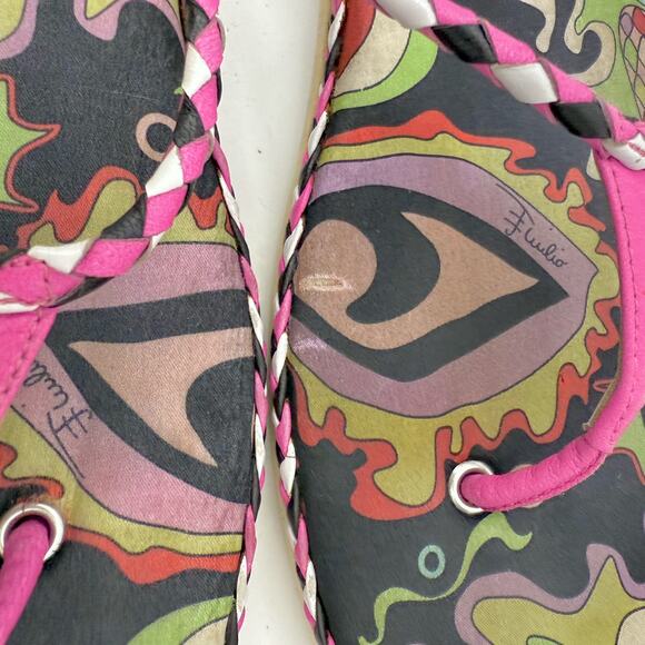 Emilio Pucci Multicolor Printed Flip Flop Slides Shoes Pink/Black | Fit US 9.5 - Picture 6 of 11
